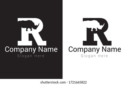 Letter R Logo Design. Creative letter R vector icon with business card template. Rhino Logo Design Template