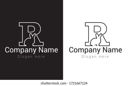 Letter R Logo Design. Creative letter R vector icon with business card template. Rabit Logo Design Template