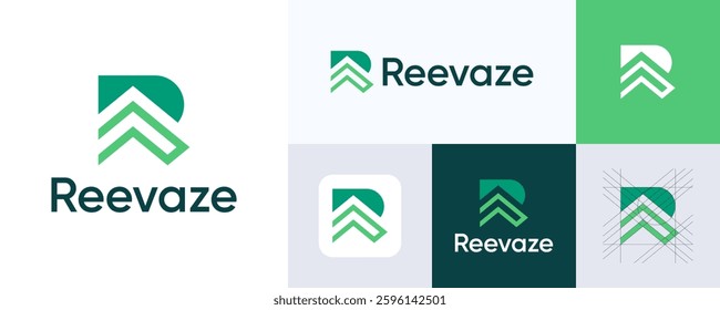 Letter R logo design, Creative simple modern monogram letter R combination with icon arrow or up for identity symbol, Vector sign R illustration template element, initial R for business identity logo