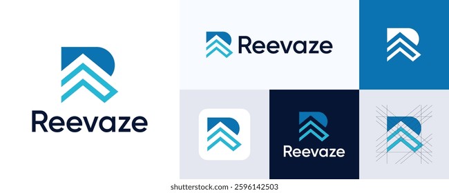 Letter R logo design, Creative simple modern monogram letter R combination with icon arrow or up for identity symbol, Vector sign R illustration template element, initial R for business identity logo