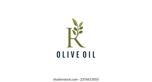 Elemento de diseño del logotipo de la letra R vector con concepto de oliva
