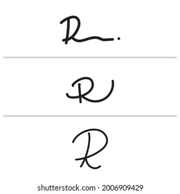 Diseño de logotipo de letra R firma de grabado manual flexible