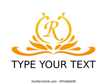 letter r logo design with floral vintage illustration