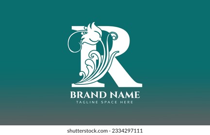 letter R logo design with flowers, leaves and feathers in a beautiful and elegant style.