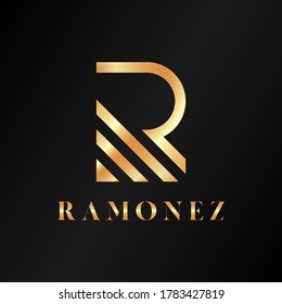 letter R of logo design with gold color and black background
