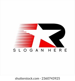 Letter A R logo design with illustration of speed symbol and star in negative space.
