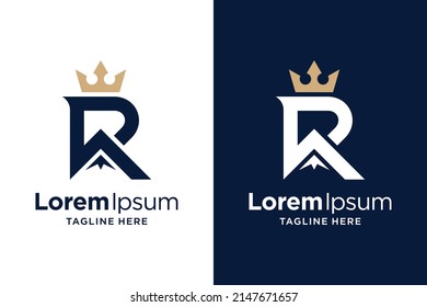 Letter r logo design with mountain and crown