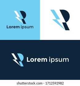 Letter R logo design with negative space power icon Vector template elements.