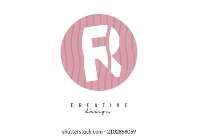 Letter R logo design on a pink pattern background circle. Creative vector illustration design with stripes, zig zag lines and 3D effect.