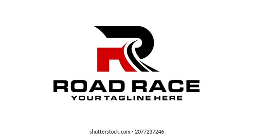 letter R logo design with racing road