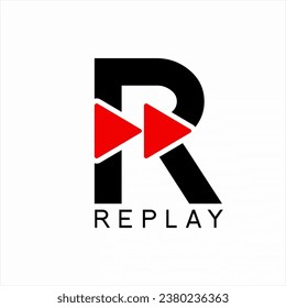 Letter R logo design with replay symbol.