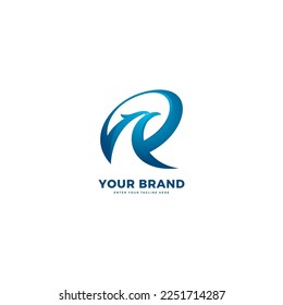 Letter R logo design with sharp eyes eagle head. Simple, mighty, elegant, powerful, professional, modern logo type