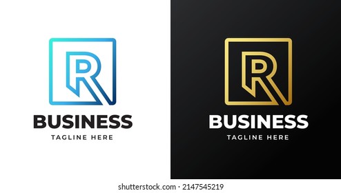 Letter R logo design with square lines geometric shape gold gradient concept luxury for business company