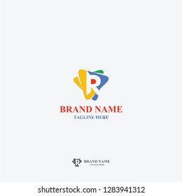 letter R logo design template with blunt triangles full of color