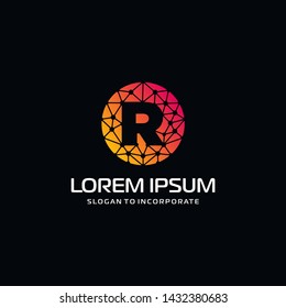 Letter R Logo Design Template with technology concept. Abstract network connection, Line Connect Dots Tech Logo. vector globe technology and digital concept - Vector 