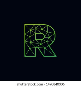 Letter R Logo Design Template. Network Connection Artificial Intelligence Technology. Technology Digital logo with element dot , circuit, line, chip, concept. network icon, connect concept - Vector