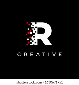 Letter R logo design template with with debris effect