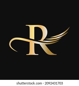 Letter R Logo Design Template. R Letter Logotype Business And Company Identity Vector With Golden, Fashion, Wing Concept