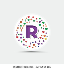 Letter r logo design template with colorful love heart star and balloon vector