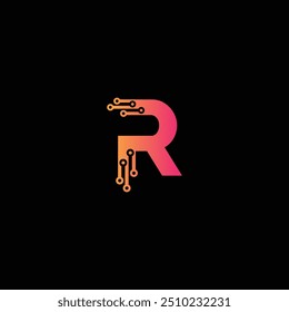 Letter R  logo design template for technology, R tech logo vector