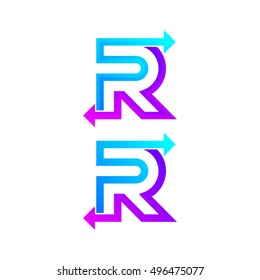 Letter R logo design template. Arrow creative sign