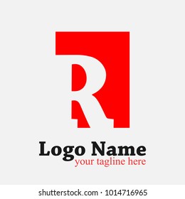 Letter R Logo. R Letter Design Vector Template with red rectangle.