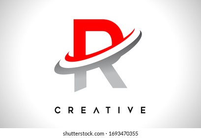 Letter R Logo. R Letter Design Vector with Red Gray Swash VectorIllustration. 