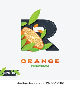 Letter R logo design vector with fresh orange slices