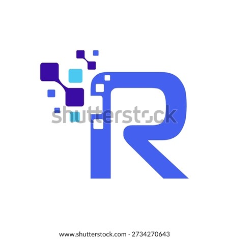 Letter R Logo with Digital Rounded Squares
