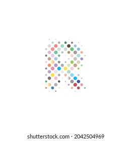 Letter R logo. Dots logo, dotted shape logotype vector design. colorful R letter logo in halftone dots style