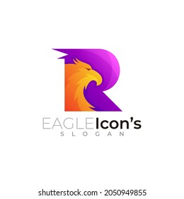 Letter R logo with eagle design vector, 3d colorful