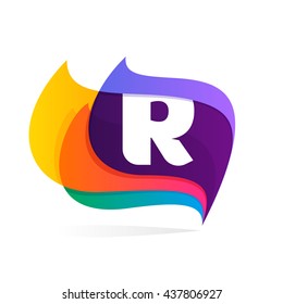 Letter R logo in feather or flags icon. Colorful vector design for banner, presentation, web page, app icon, card, labels or posters.