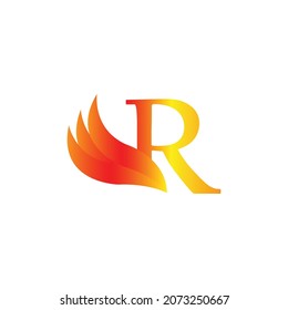 
Letter R logo with fiery red flame wings