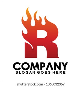 Letter R logo with fire flame shape, emblem, design concept, creative symbol, icon business or corporate