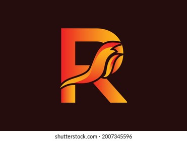 Letter R logo with fire flame shape, emblem, design concept, creative symbol, icon business or corporate Vector Illustration logo Design template.
