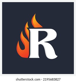 logotipo de letra R con ilustración de diseño de llama de fuego