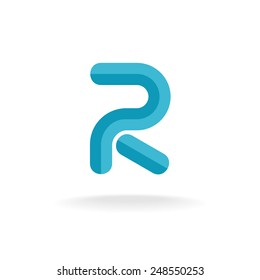 Letter R logo. Flat bevel technical style.