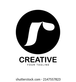 Logo de la letra R y círculo negro plano. plantilla de diseño de logotipo vectorial