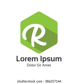 Letter R logo flat long shadow design vector. Hexagonal flat design of letter R logo vector template.