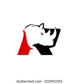 the letter R logo in the form of a rhino can be used for all types of businesses such as clothing, sports, security etc, Minimalis, modern, simple