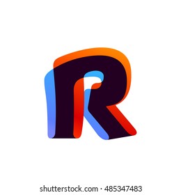 Letter R logo formed by colorful overlay ribbon. Font style, vector element for application icon, t-shirt or card.