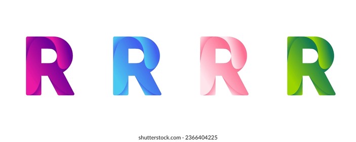 Letter R logo in four different colors, smoothly transitioning in a gradient. A vibrant and stylish design. Modern vector illustration symbol.