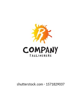 Letter R logo in fresh orange juice splash design element
