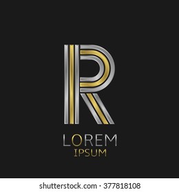 Letter R logo with golden and silver elements for your brand company