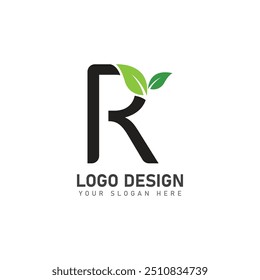 letter R logo with green leaves  nature logo icon design template