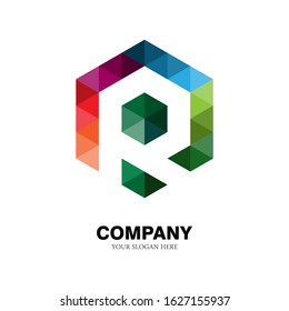 the letter R logo with a hexagon. modern template. with colorful texture. white background. R. logo technology for companies, digital and graphic design