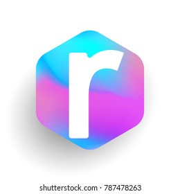 Letter R logo in hexagon shape and colorful background, letter combination logo design for business and company identity.
