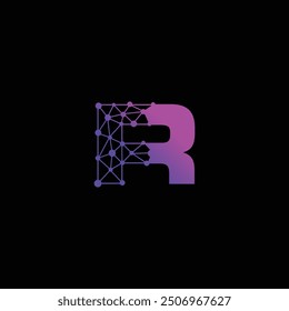 letter R logo, Hexagonal Particle with letter R inside, R tech logo template