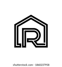 Logo de la letra R con una ilustración de un vector de casa