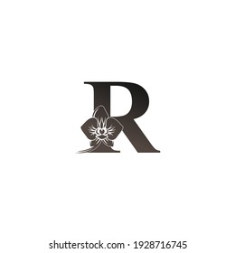 Letter R logo icon with black orchid design vector illustration